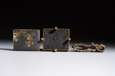 Five Japanese and Japonism bronze wares and three pieces of lacquer ware, 19/20th C.