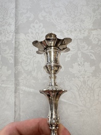 Two English silver candlesticks, William Cafe, London, dated 1751 and 1774