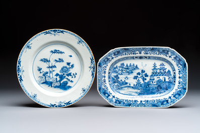 Seven Chinese blue and white, famille rose, and celadon wares, 18/19th C.