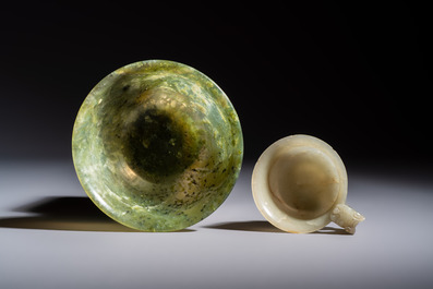 Nine Chinese hardstone carvings and bowls, including jade, 19/20th C.