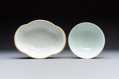Seven Chinese blue and white, famille rose, and celadon wares, 18/19th C.