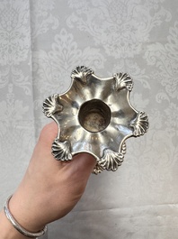 Two English silver candlesticks, William Cafe, London, dated 1751 and 1774