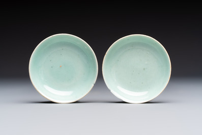 Seven Chinese blue and white, famille rose, and celadon wares, 18/19th C.