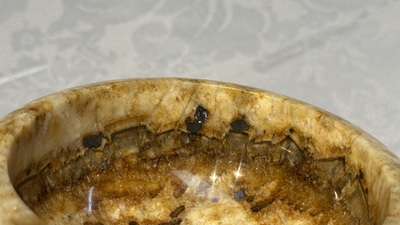 A carved English Blue John fluorspar tazza, ca. 1900