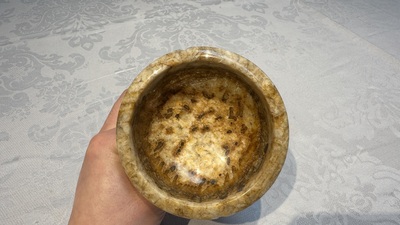 A carved English Blue John fluorspar tazza, ca. 1900