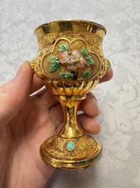 A rare Chinese export precious stone-inset and enamelled gilt-silver coffee set with matching tray, silver marks, 20th C.