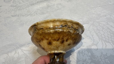 A carved English Blue John fluorspar tazza, ca. 1900