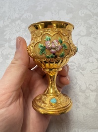 A rare Chinese export precious stone-inset and enamelled gilt-silver coffee set with matching tray, silver marks, 20th C.