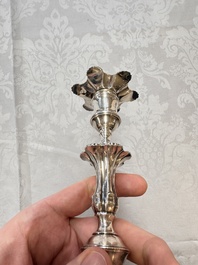 Two English silver candlesticks, William Cafe, London, dated 1751 and 1774