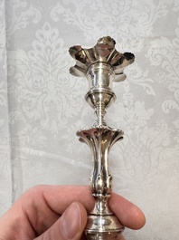 Two English silver candlesticks, William Cafe, London, dated 1751 and 1774