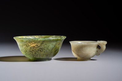 Nine Chinese hardstone carvings and bowls, including jade, 19/20th C.