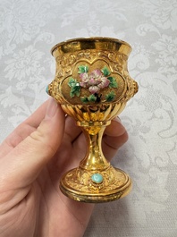 A rare Chinese export precious stone-inset and enamelled gilt-silver coffee set with matching tray, silver marks, 20th C.