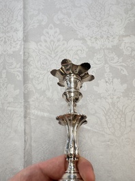 Two English silver candlesticks, William Cafe, London, dated 1751 and 1774