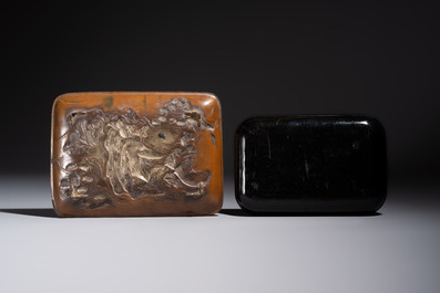 Five Japanese and Japonism bronze wares and three pieces of lacquer ware, 19/20th C.