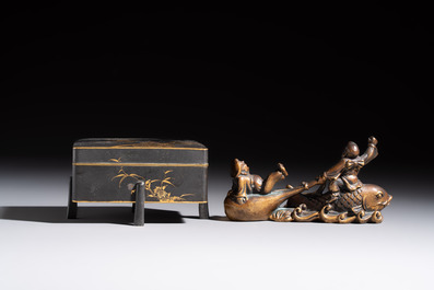 Five Japanese and Japonism bronze wares and three pieces of lacquer ware, 19/20th C.