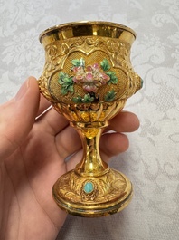 A rare Chinese export precious stone-inset and enamelled gilt-silver coffee set with matching tray, silver marks, 20th C.
