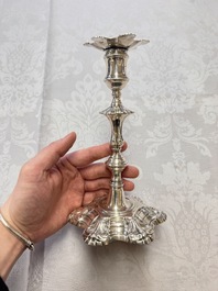 Two English silver candlesticks, William Cafe, London, dated 1751 and 1774