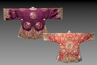 Two Chinese embroidered silk children's robes, 19th C.