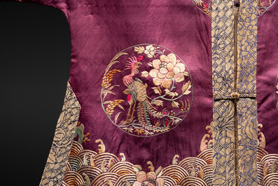 Two Chinese embroidered silk children's robes, 19th C.