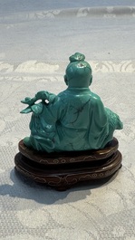 A complete set of 12 Chinese carved turquoise 'Children at Play with the Zodiac Animals' figures on wooden stands, Republic