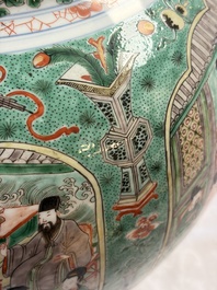 A pair of large Chinese famille verte 'Birthday Celebration of Guo Ziyi 郭子儀祝壽' baluster vases, Kangxi