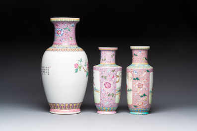 Eight Chinese famille rose vases, Qianlong and Jing De Zhen 景德鎮 marks, 20th C.