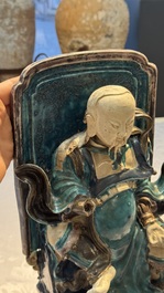 A Chinese fahua-glazed biscuit figure of Zhenwu, Ming