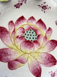 A rare pair of Chinese famille rose 'Lotus' plates, Qianlong