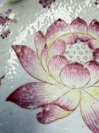 A rare pair of Chinese famille rose 'Lotus' plates, Qianlong