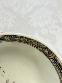 A rare Chinese famille rose erotic 'Milkmaid' cup and saucer, Qianlong, ca. 1740