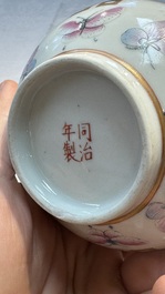 A Chinese famille rose 'Butterflies' spittoon, Tongzhi mark and of the period
