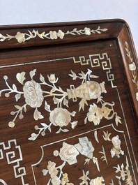 A Vietnamese mother-of-pearl-inlaid hardwood tray and a wooden plaque, 19th C.