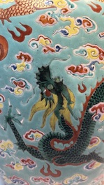A Chinese famille rose turquoise-ground 'Dragon' vase, 19th C.