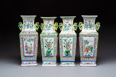 Four pairs of Chinese famille rose vases, 20th C.