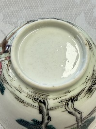 A rare Chinese famille rose erotic 'Milkmaid' cup and saucer, Qianlong, ca. 1740