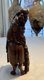 A large Chinese carved bamboo 'Shoulao' group, 19th C.