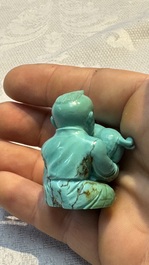 A complete set of 12 Chinese carved turquoise 'Children at Play with the Zodiac Animals' figures on wooden stands, Republic