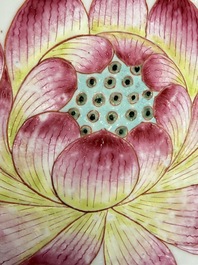 A rare pair of Chinese famille rose 'Lotus' plates, Qianlong