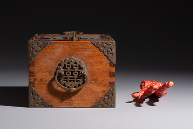 A group of eleven Chinese decorative objects, including bronze, cloisonn&eacute;, wood, and silk, 20th C.