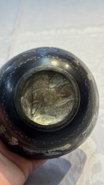 A Chinese silver-lined laque burgaut&eacute; bowl with figural design, Kangxi
