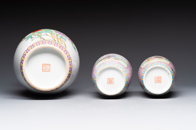 Eight Chinese famille rose vases, Qianlong and Jing De Zhen 景德鎮 marks, 20th C.