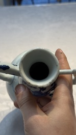 A Chinese blue and white 'Floral' ewer, Transitional period
