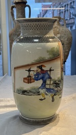 A Chinese polychrome 'Water Margin' 水滸傳 vase, Qianlong mark, Republic