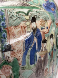 A pair of large Chinese famille verte 'Birthday Celebration of Guo Ziyi 郭子儀祝壽' baluster vases, Kangxi