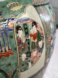 A pair of large Chinese famille verte 'Birthday Celebration of Guo Ziyi 郭子儀祝壽' baluster vases, Kangxi