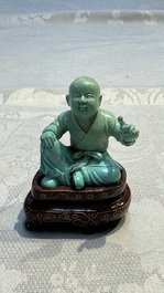 A complete set of 12 Chinese carved turquoise 'Children at Play with the Zodiac Animals' figures on wooden stands, Republic