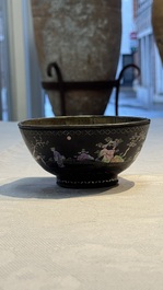A Chinese silver-lined laque burgaut&eacute; bowl with figural design, Kangxi