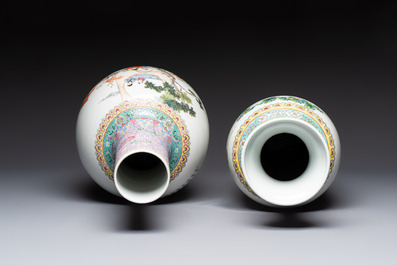 Eight Chinese famille rose vases, Qianlong and Jing De Zhen 景德鎮 marks, 20th C.