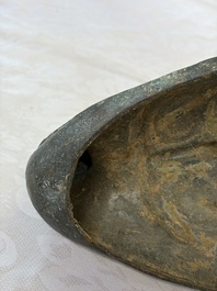 A rare and large Chinese archaistic bronze pouring vessel and cover, Gong 觥, Qing