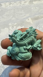 A complete set of 12 Chinese carved turquoise 'Children at Play with the Zodiac Animals' figures on wooden stands, Republic